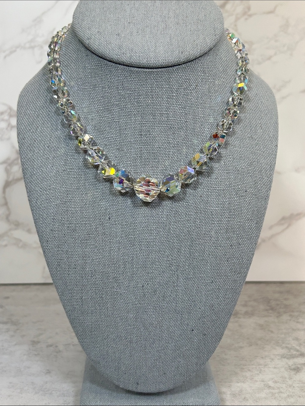 Corocraft Vintage Crystal Aurora Borealis Bead Necklace - Clear
